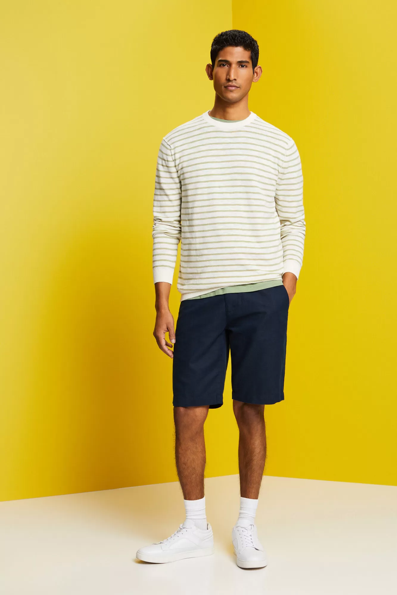 Best Esprit Striped Jumper With Linen Printed Green