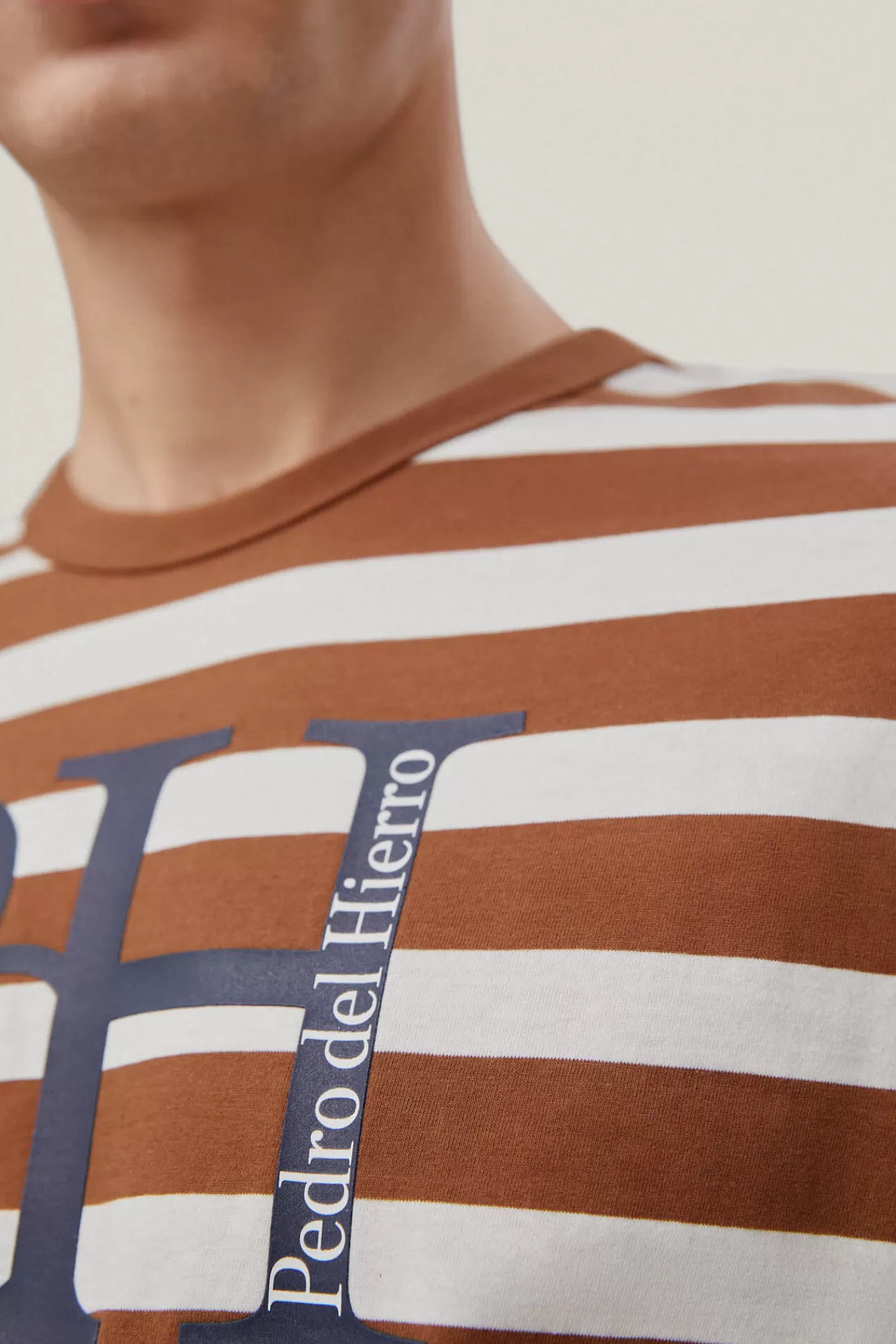 Hot Pedro del Hierro Striped Logo T-Shirt Brown