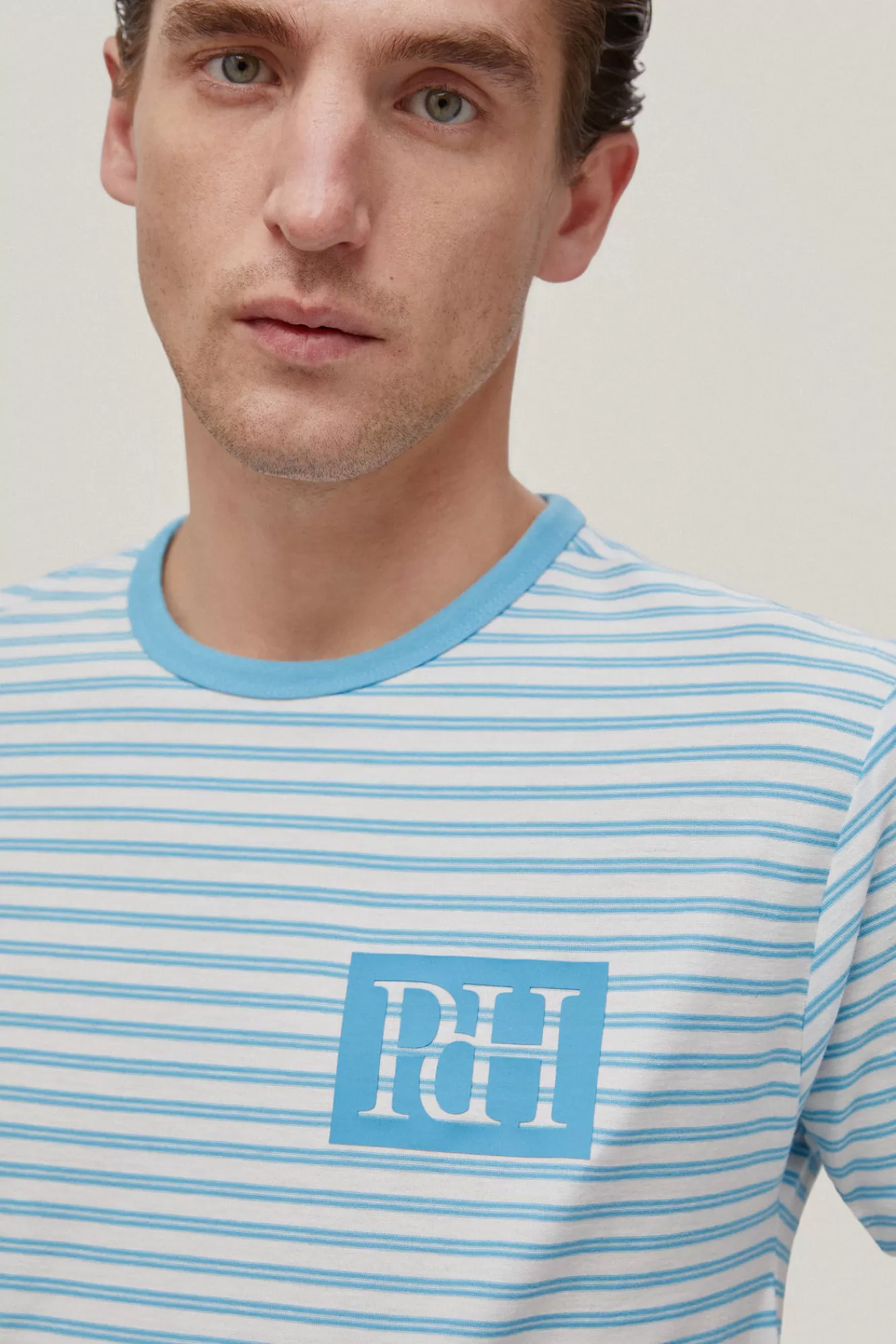 Hot Pedro del Hierro Striped Logo T-Shirt Blue