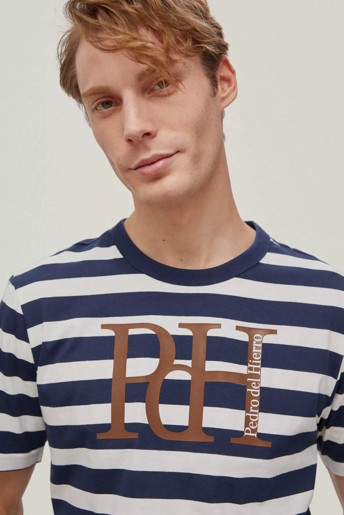 New Pedro del Hierro Striped Logo T-Shirt Blue