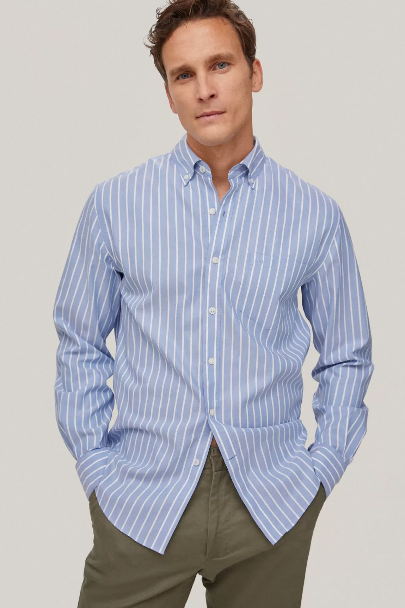 New Pedro del Hierro Striped Non-Iron + Stain-Resistant Shirt Blue