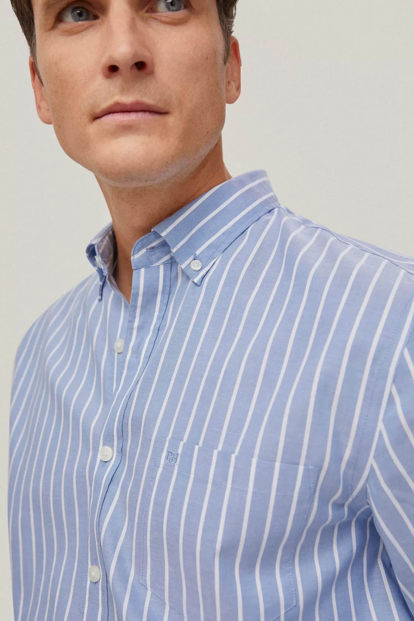 New Pedro del Hierro Striped Non-Iron + Stain-Resistant Shirt Blue