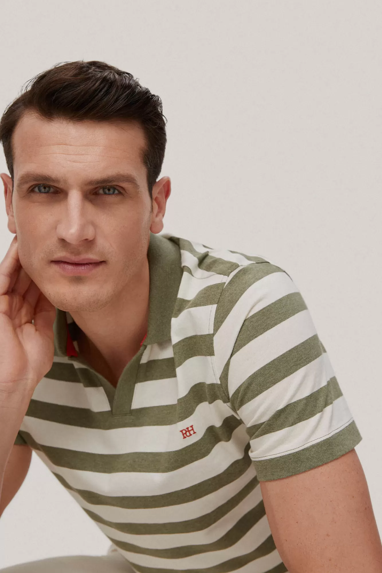 Best Sale Pedro del Hierro Striped Open Neck Polo Shirt Green