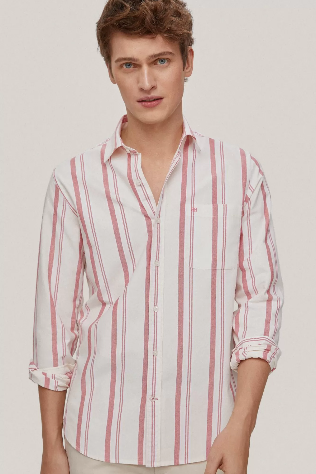 New Pedro del Hierro Striped Oxford Shirt Pink