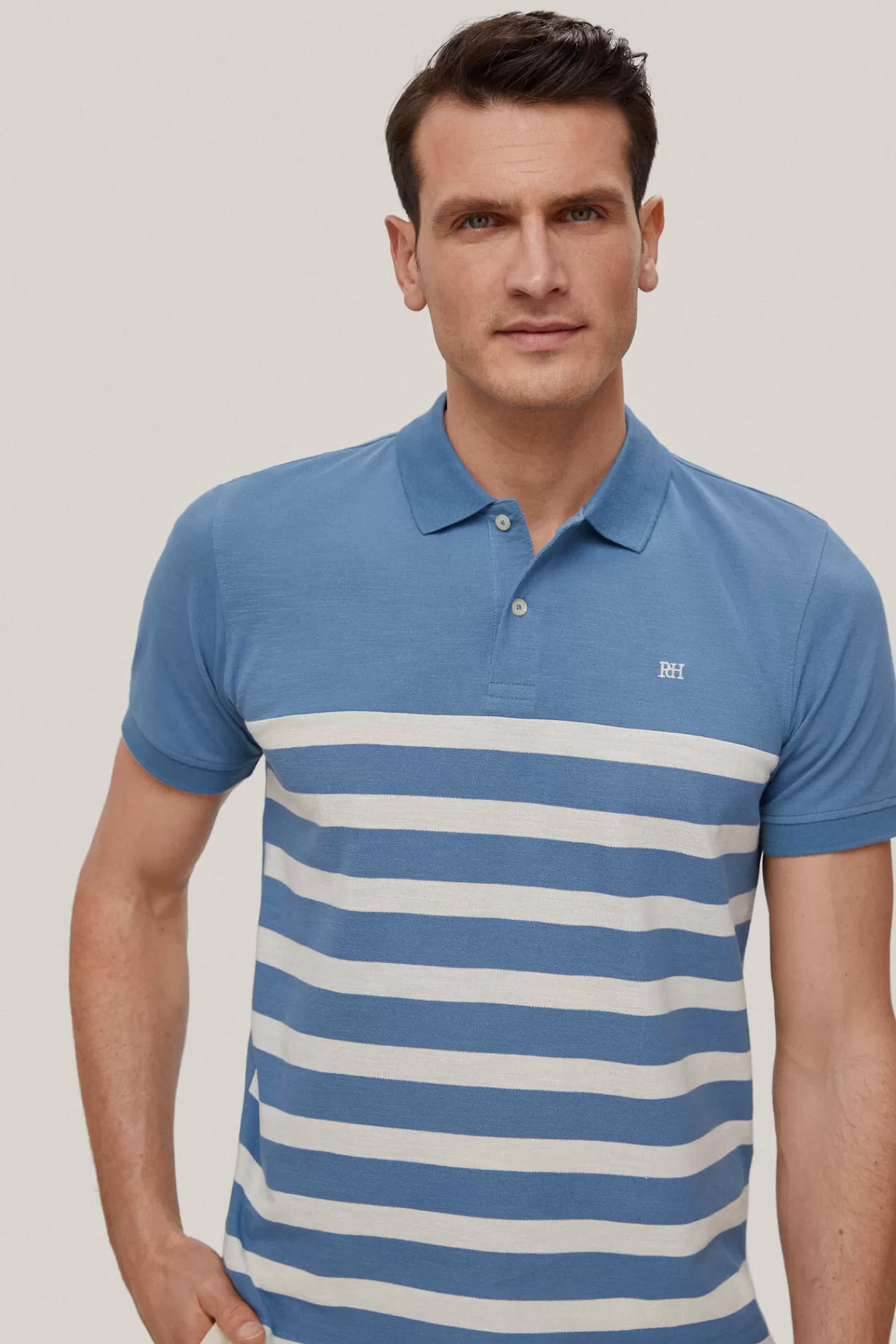 Clearance Pedro del Hierro Striped Patterned Polo Shirt Blue