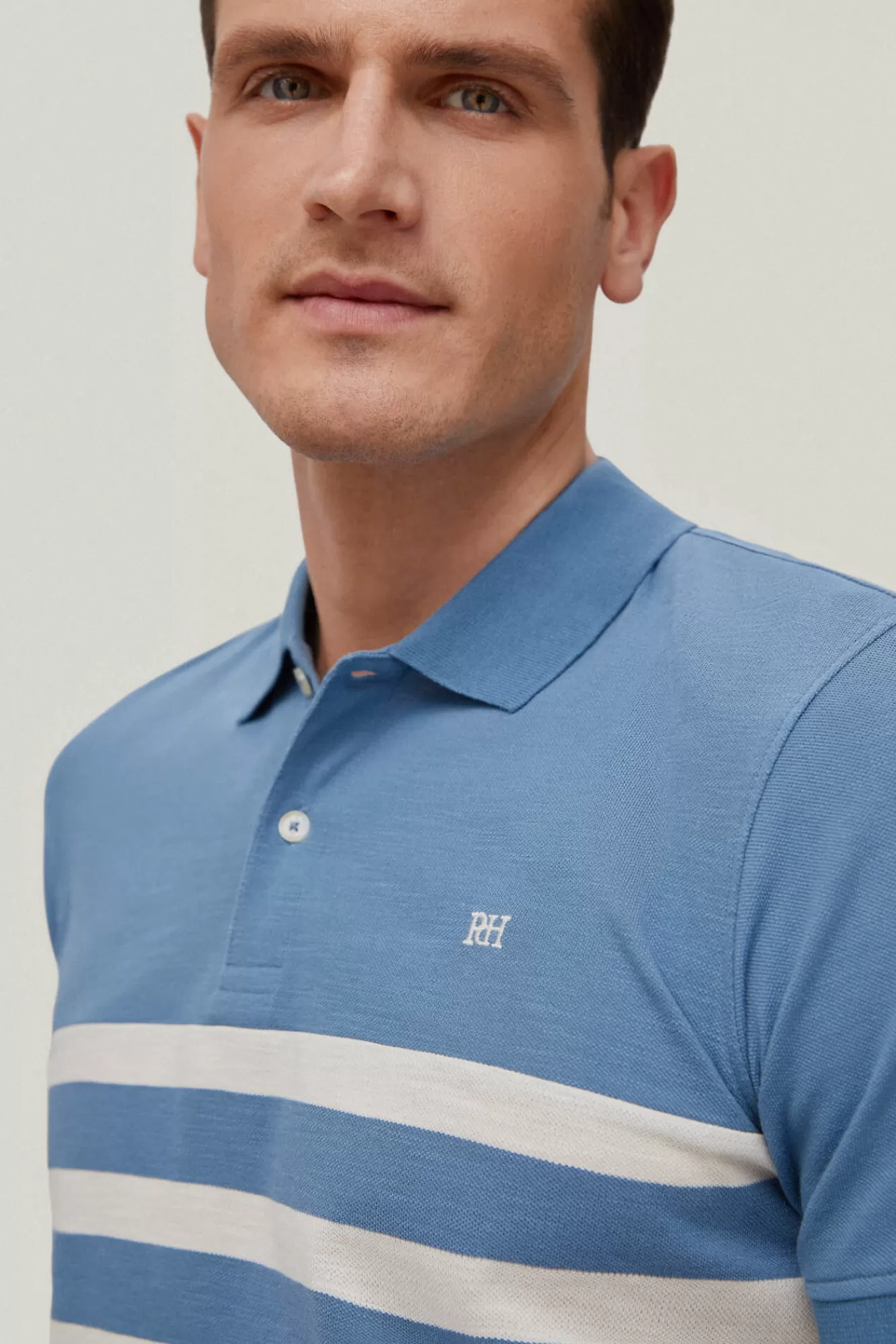 Clearance Pedro del Hierro Striped Patterned Polo Shirt Blue