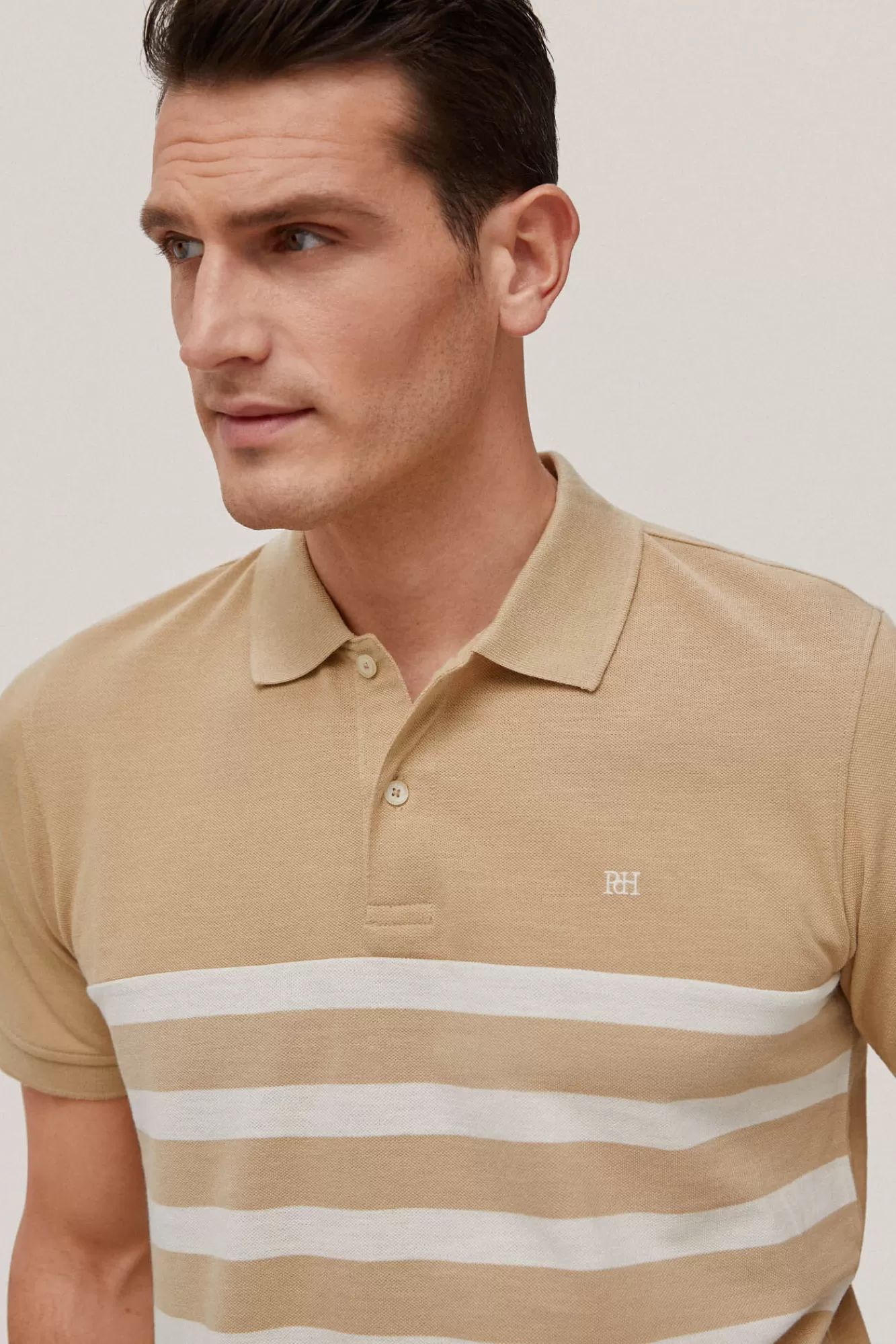 Best Sale Pedro del Hierro Striped Patterned Polo Shirt Beige