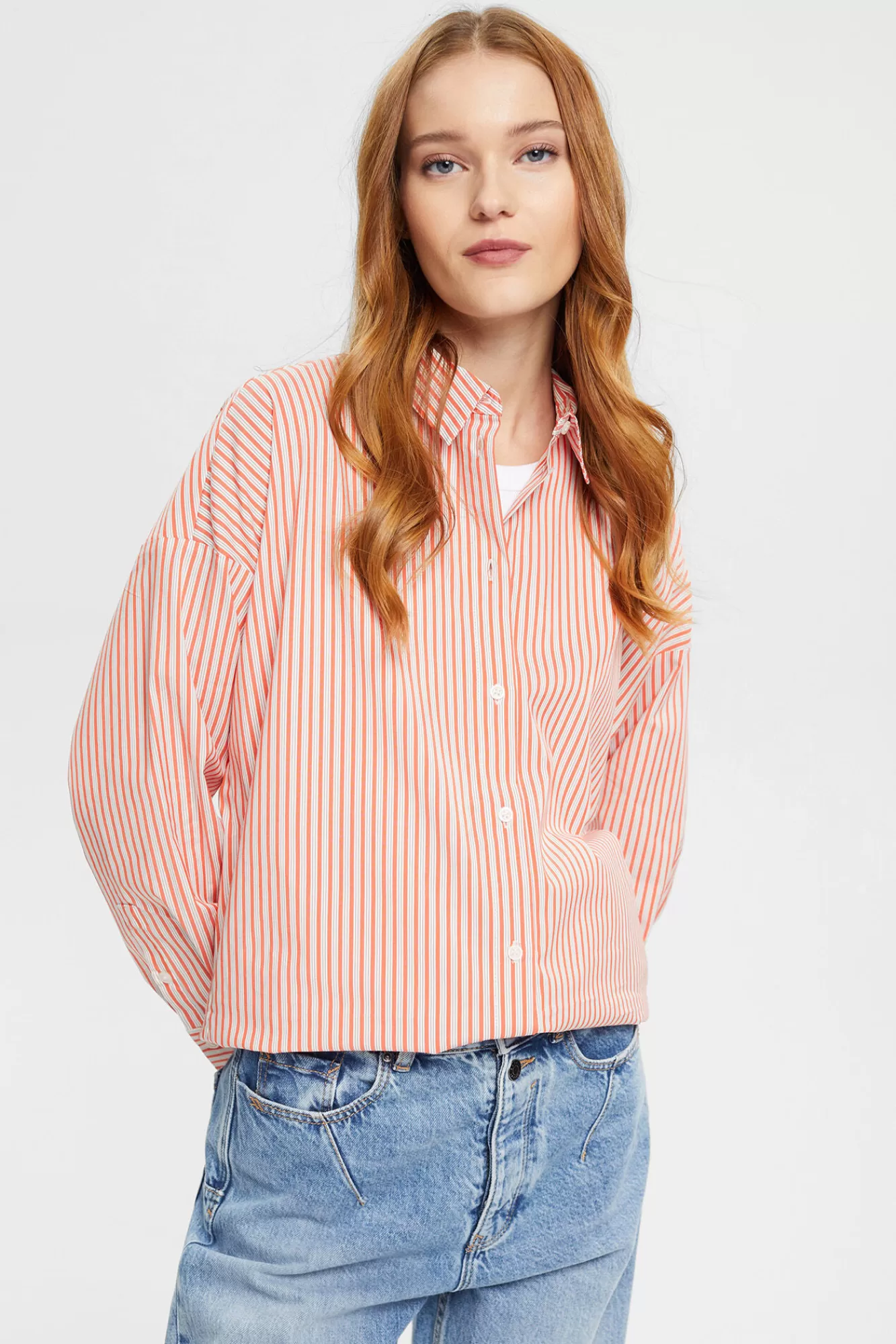 Cheap Esprit Striped Print Oversized Shirt Printed Orange