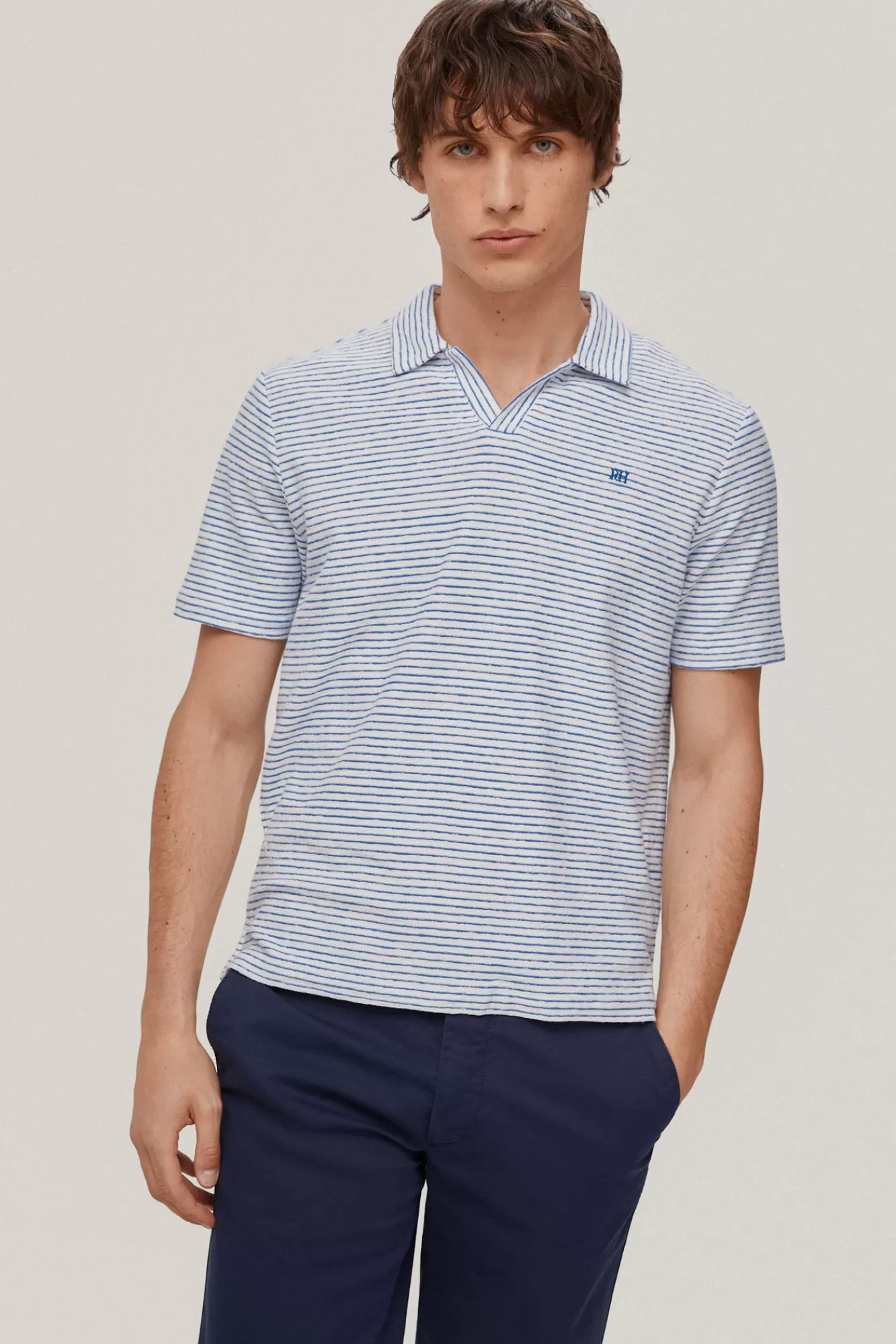 Store Pedro del Hierro Striped Towelling Polo Shirt Blue