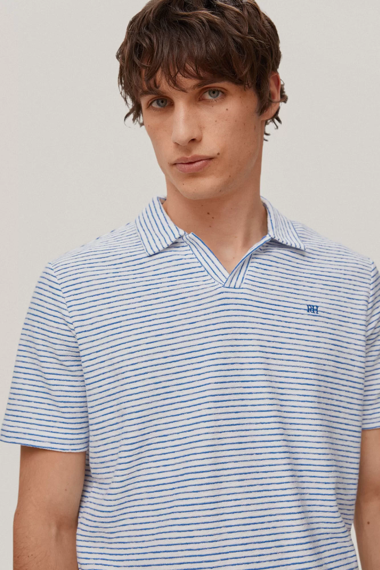 Store Pedro del Hierro Striped Towelling Polo Shirt Blue