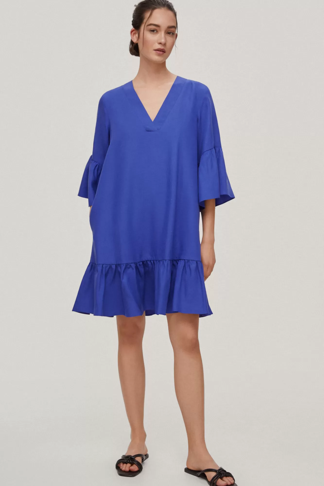 Sale Pedro del Hierro Tencel And Linen Tunic Dress Blue