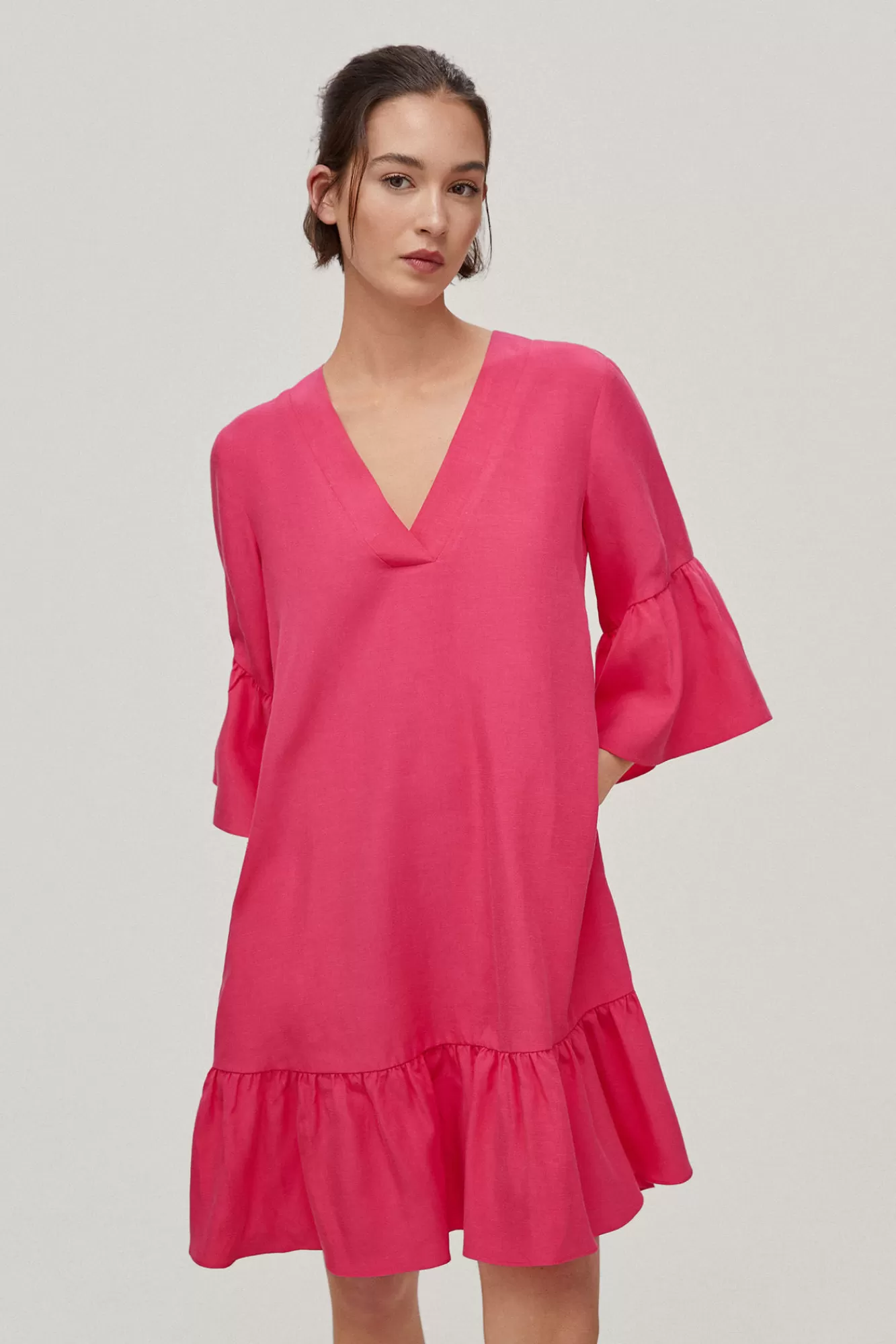 Store Pedro del Hierro Tencel And Linen Tunic Dress Pink