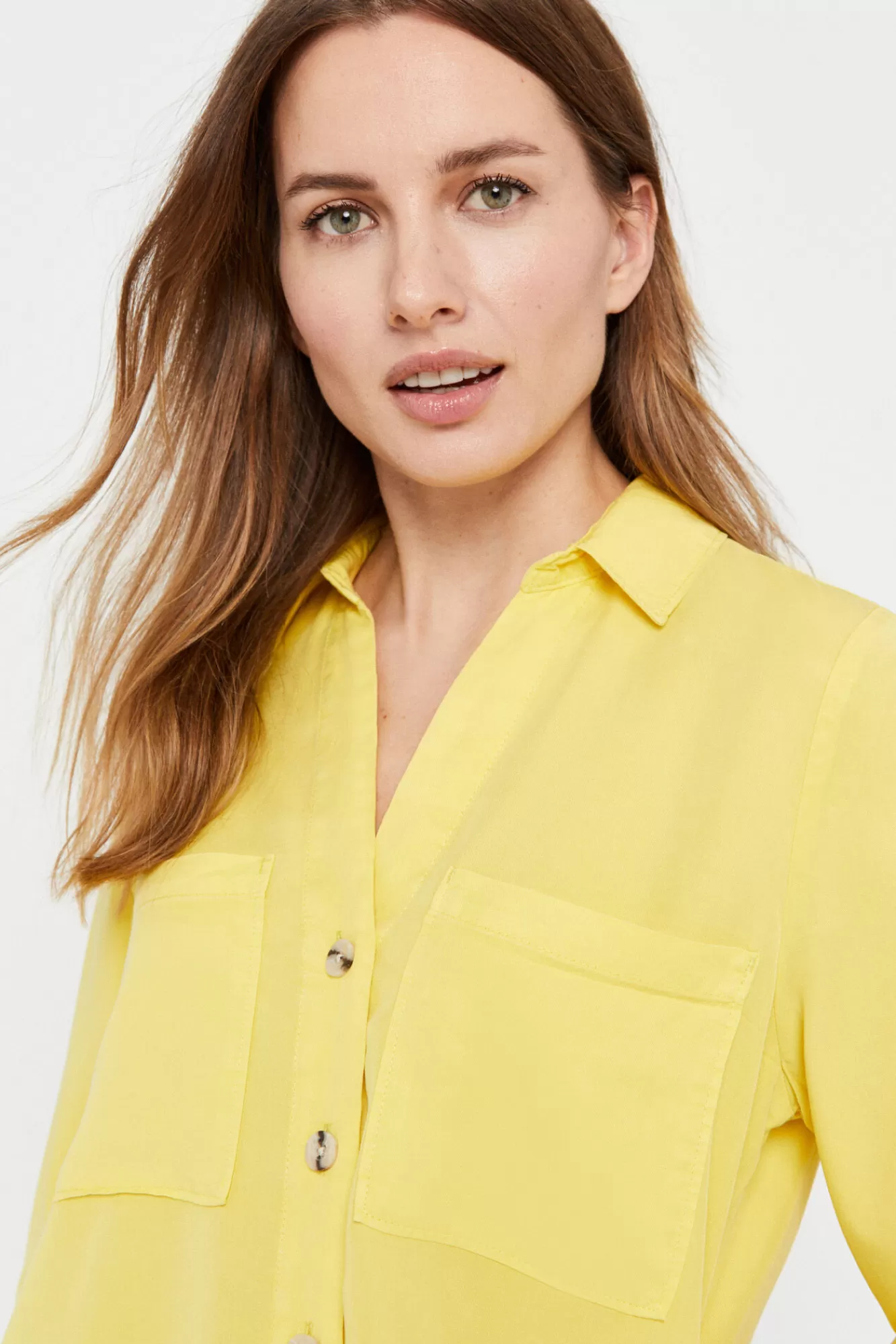 Shop Cortefiel Tencel Denim Shirt Yellow