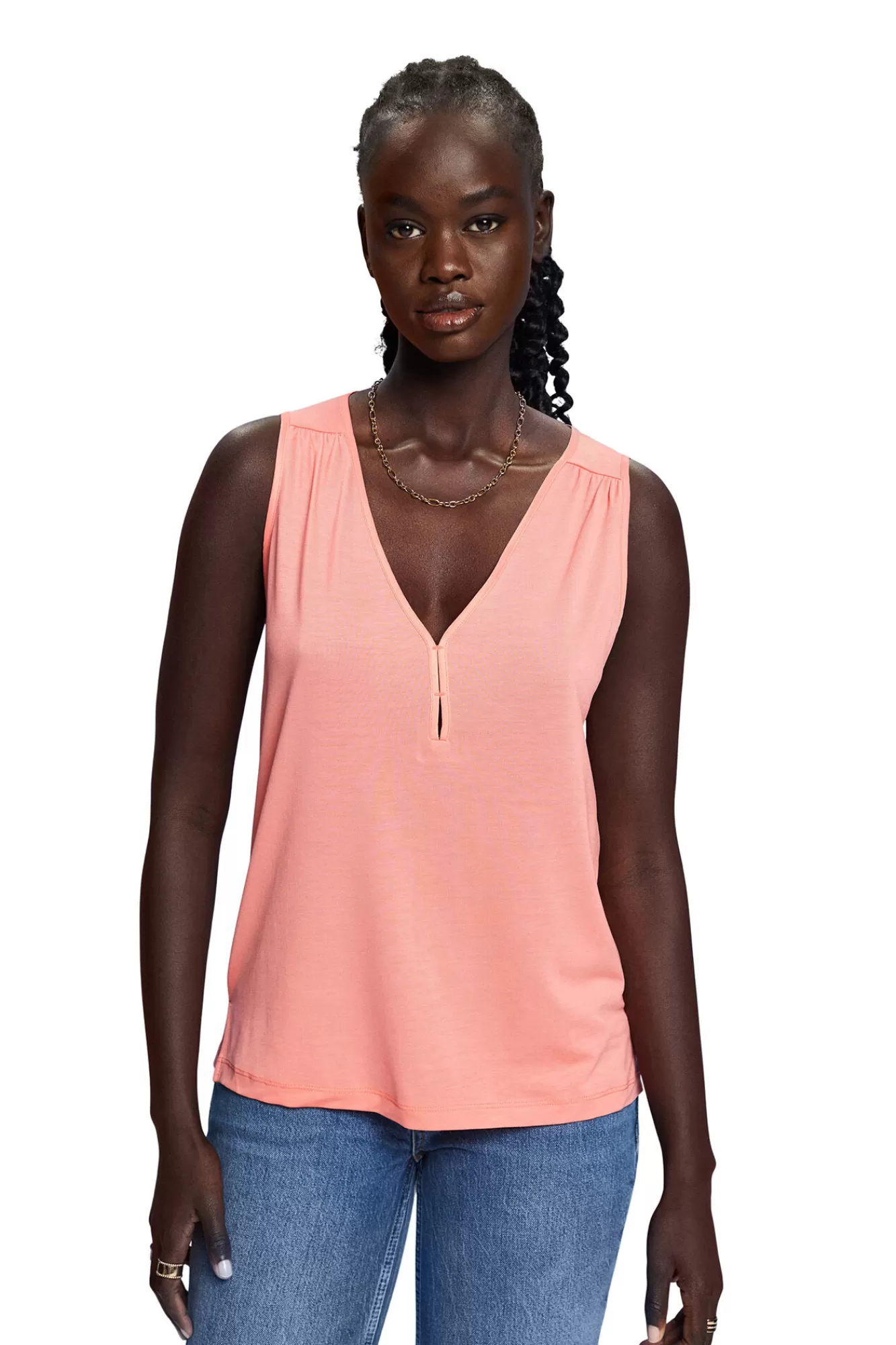 Outlet Esprit Tencel Sleeveless V-Neck T-Shirt™ Coral