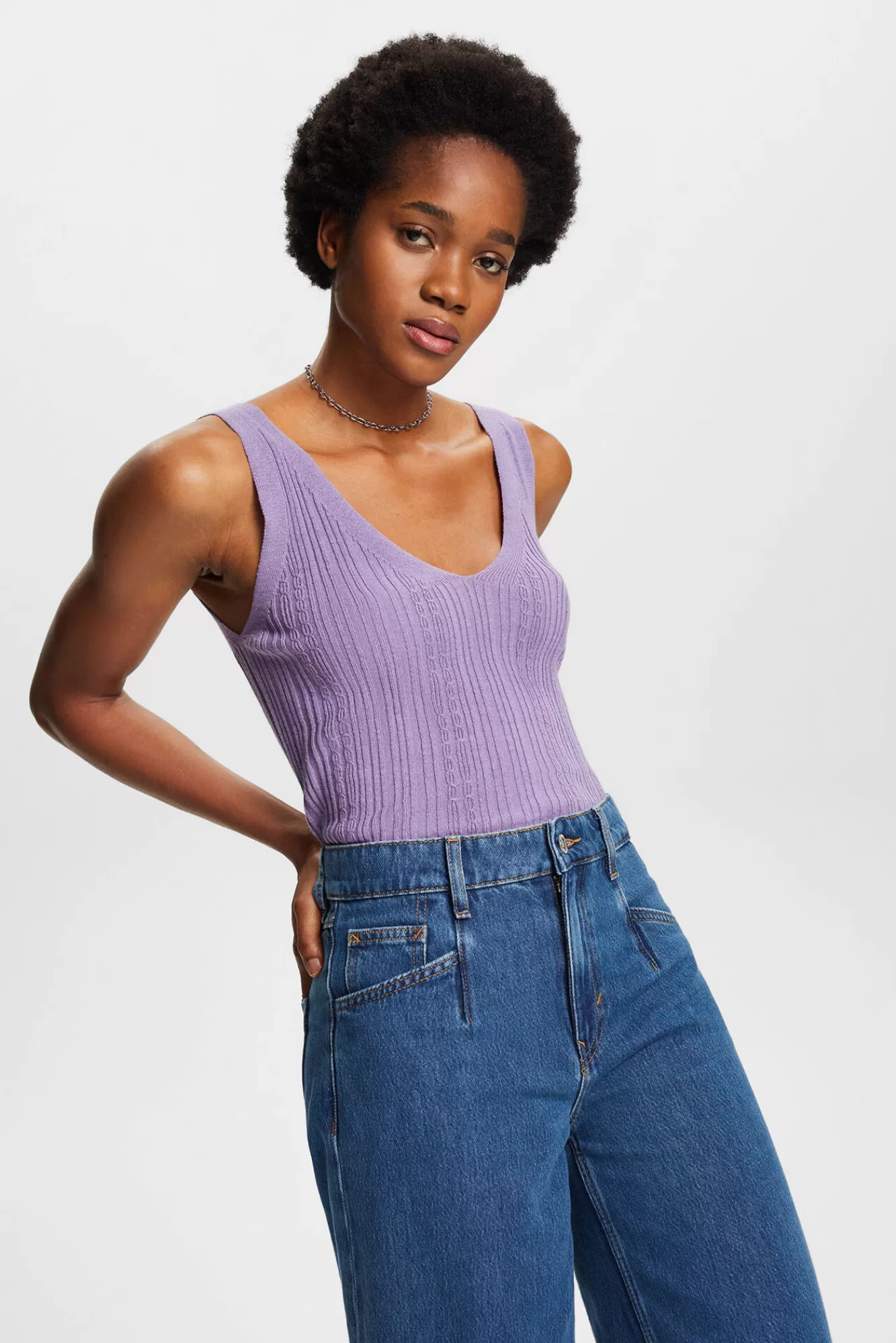 Cheap Esprit Top De Punto Fino Con Disenos Lino Lilac