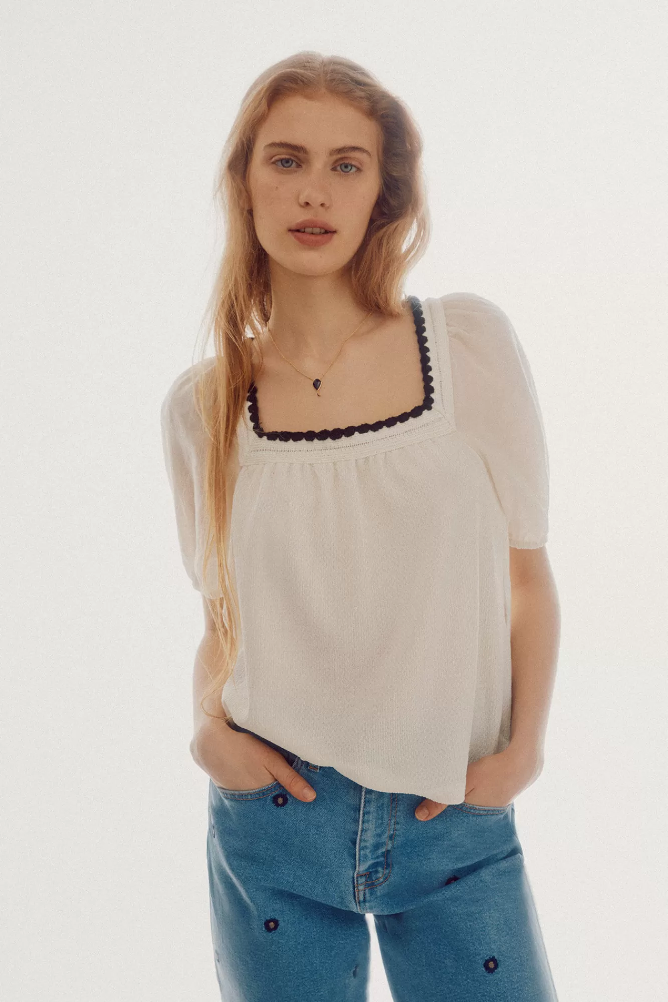 Fashion Slowlove Top With Balloon Sleeves Ivory