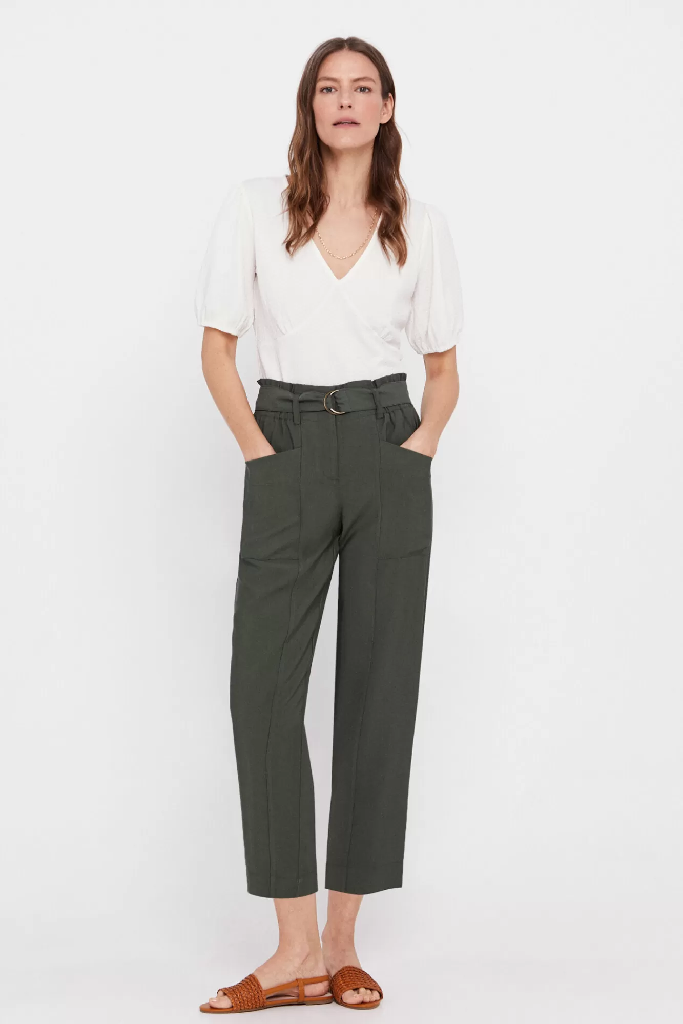 New Cortefiel Trousers With Belt Kaki