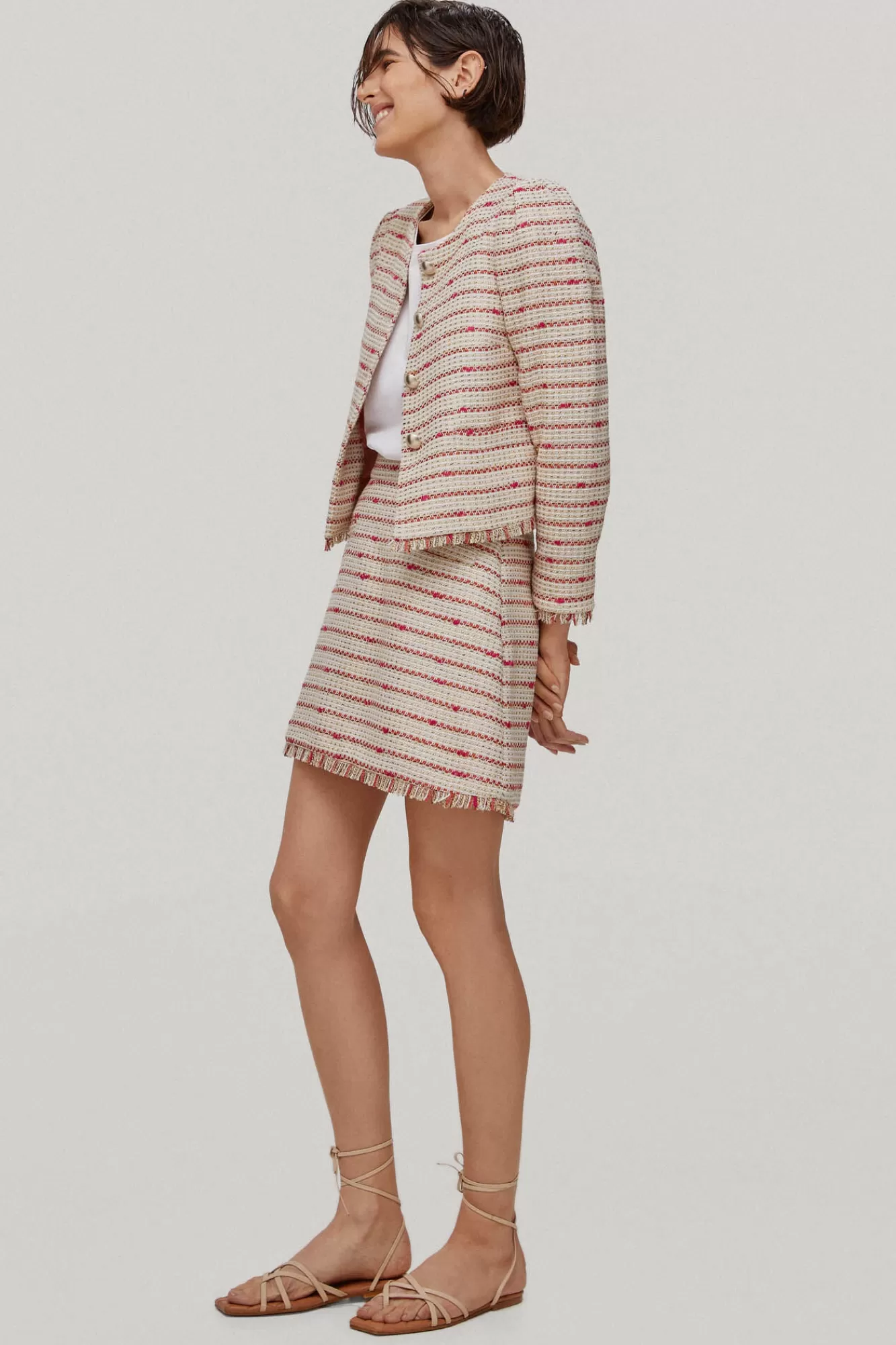 New Pedro del Hierro Tweed Mini Skirt Ivory