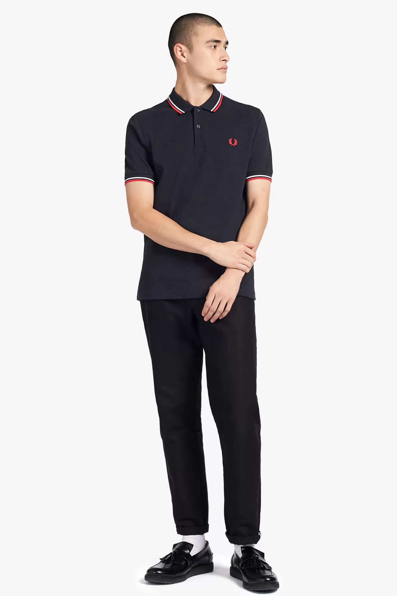 Discount Fred Perry Twin Tipped Polo Shirt Navy