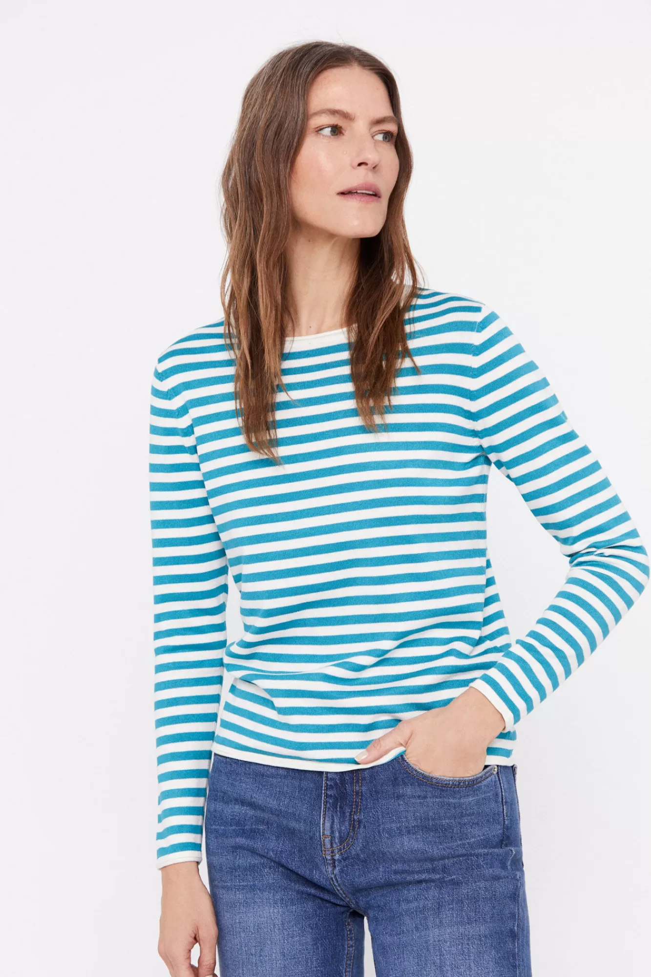 Online Cortefiel Two-Tone Striped Jumper Ivory