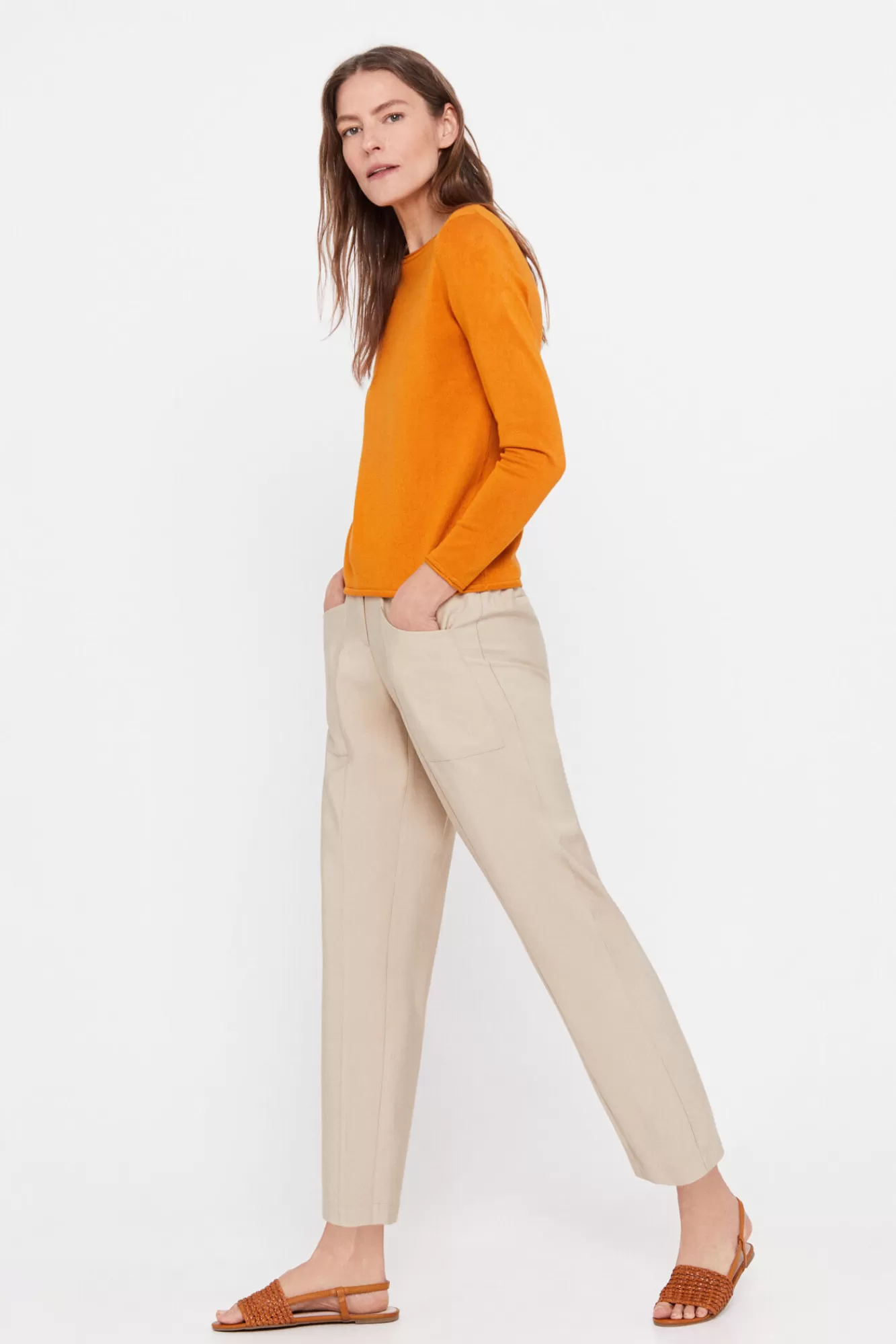 Sale Cortefiel Two-Tone Striped Jumper Orange