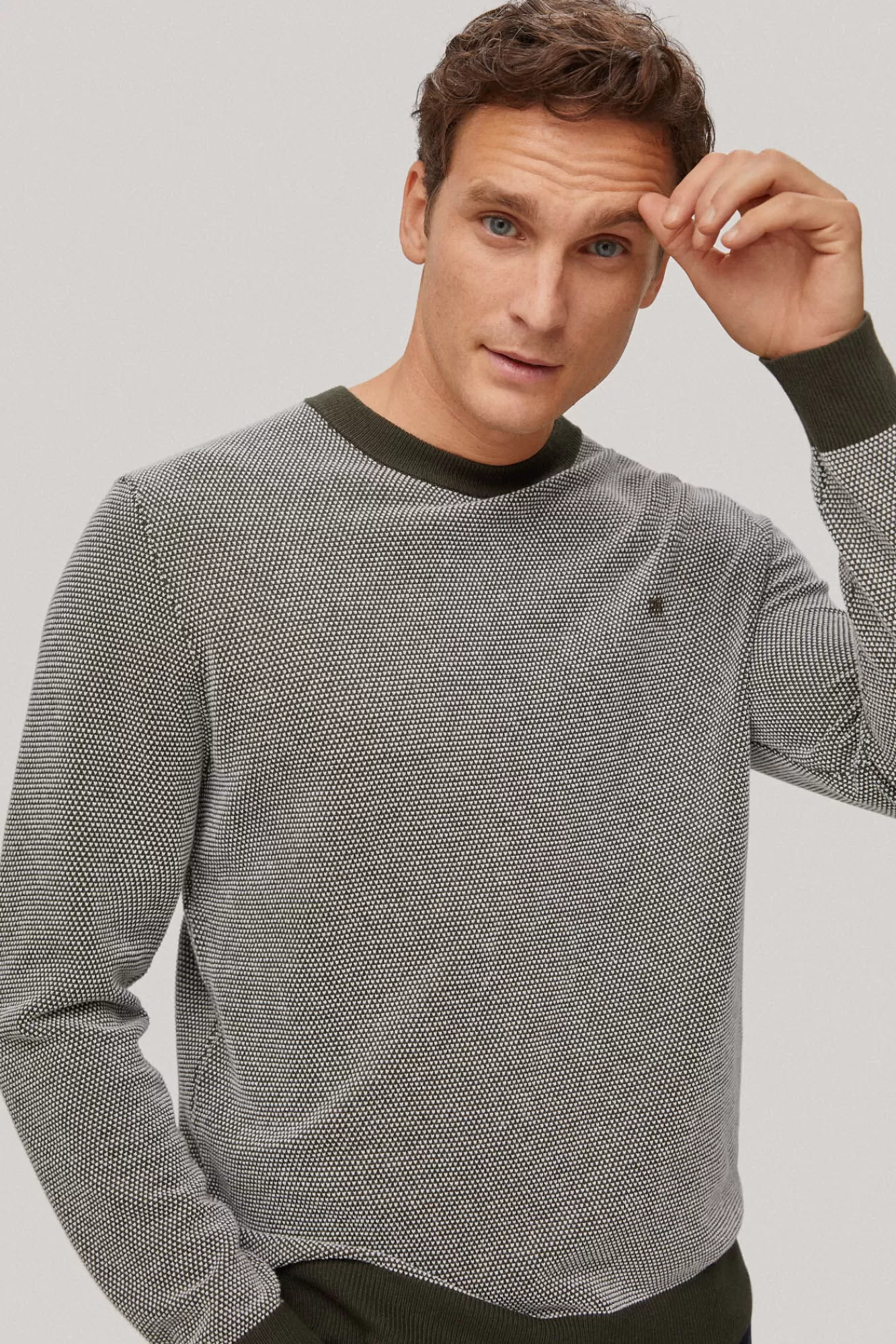 Clearance Pedro del Hierro Two-Tone Textured Round Neck Jumper Green