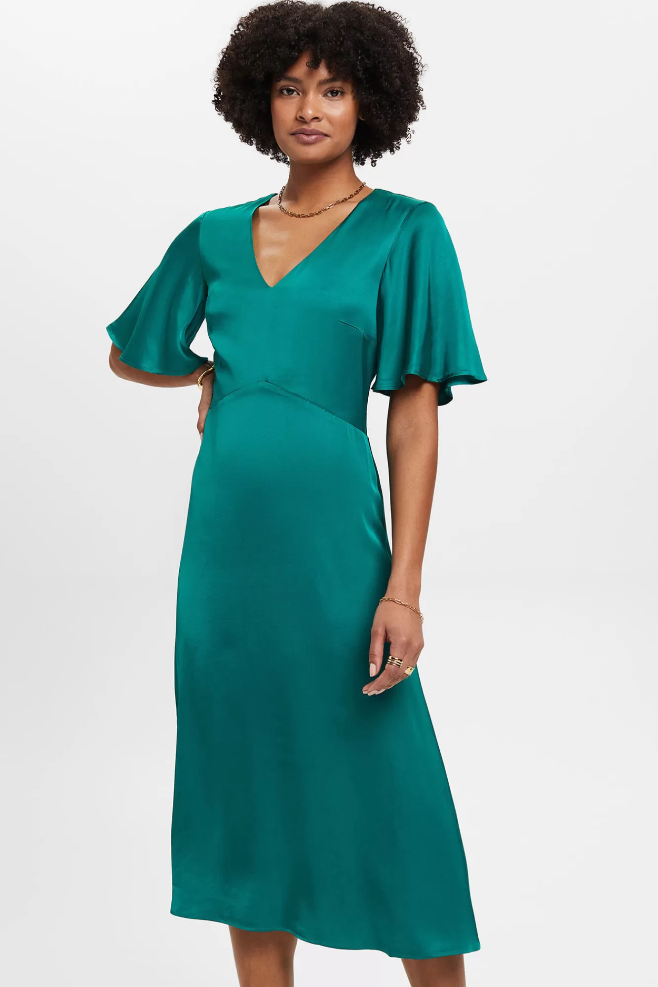 Sale Esprit Vestido Midi Satinado Viscosa Green