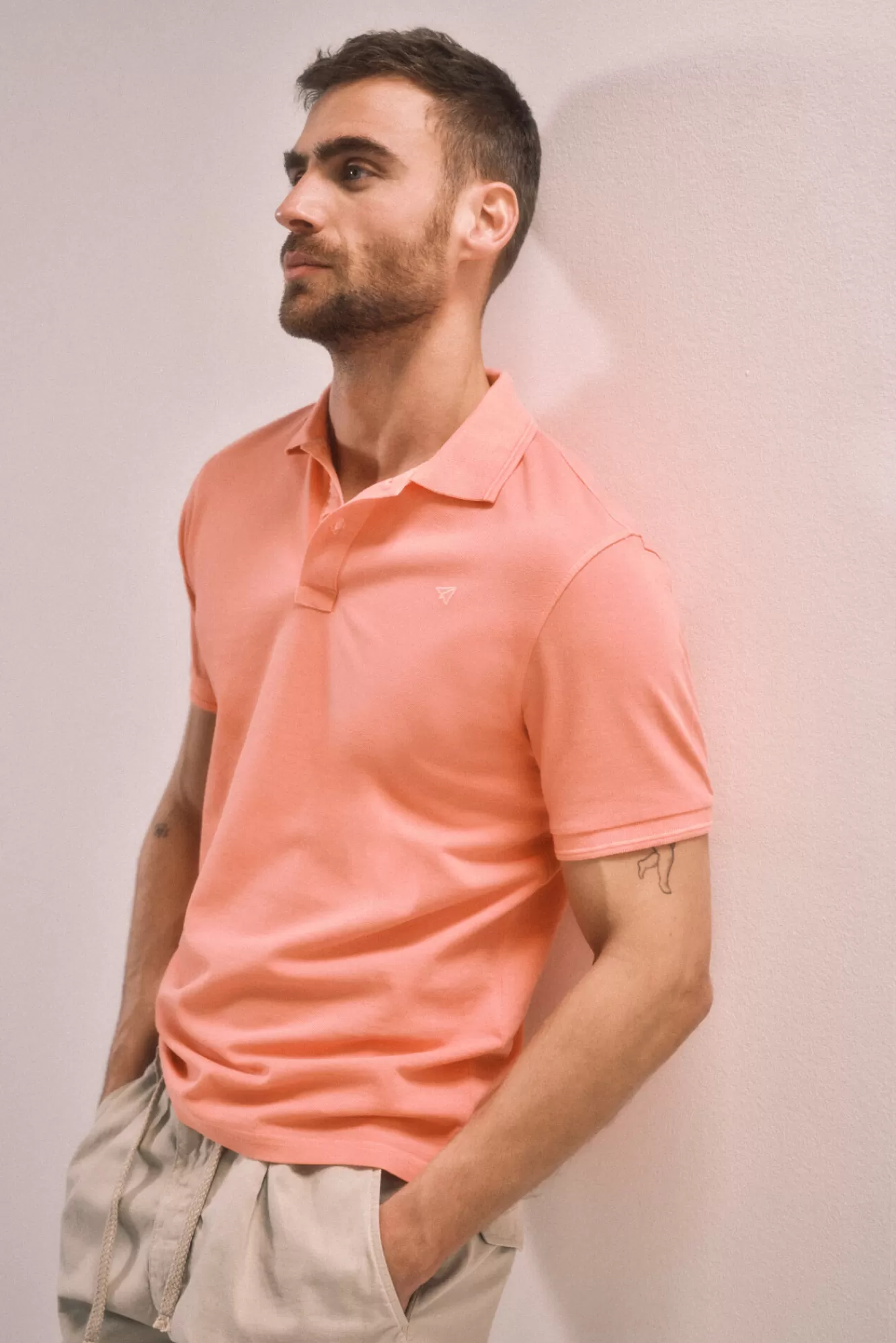 Outlet Ooto Washed Pique Plane Embroidery Polo Shirt Coral