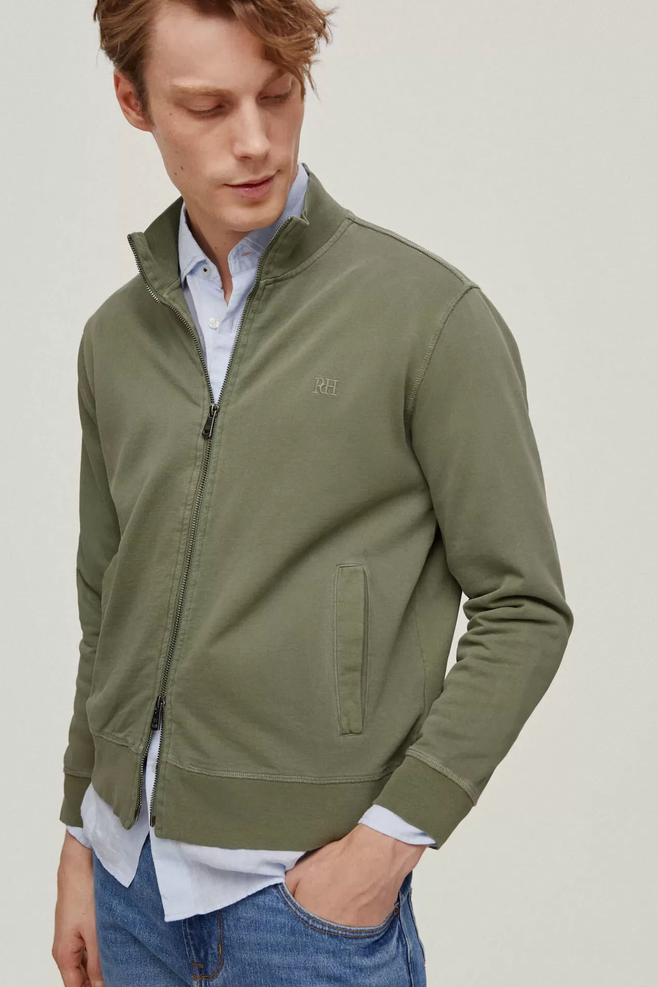 Discount Pedro del Hierro Washed Zip-Up Cardigan Green