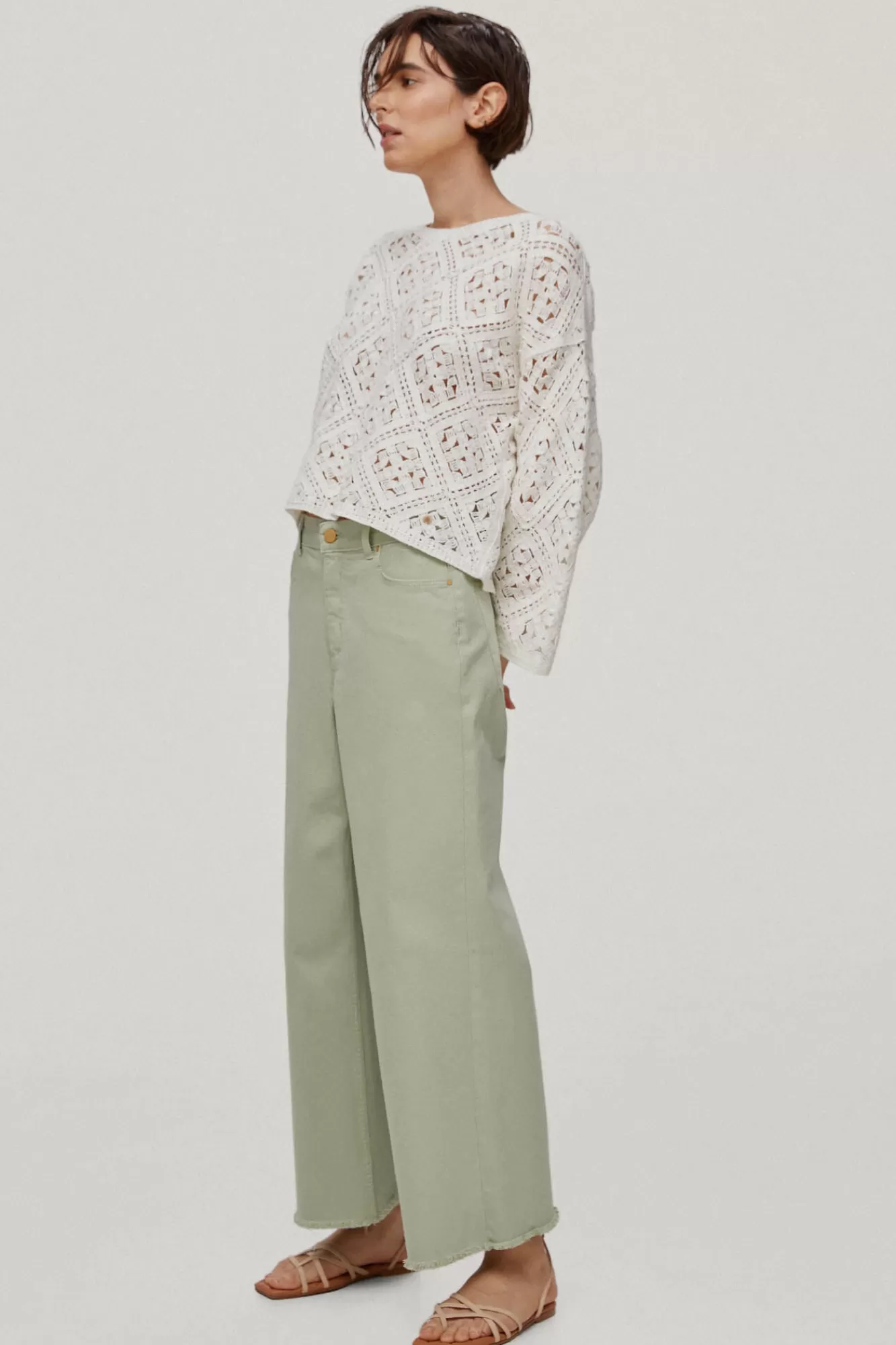 Online Pedro del Hierro Wide Leg Cropped 5-Pocket Jeans Green