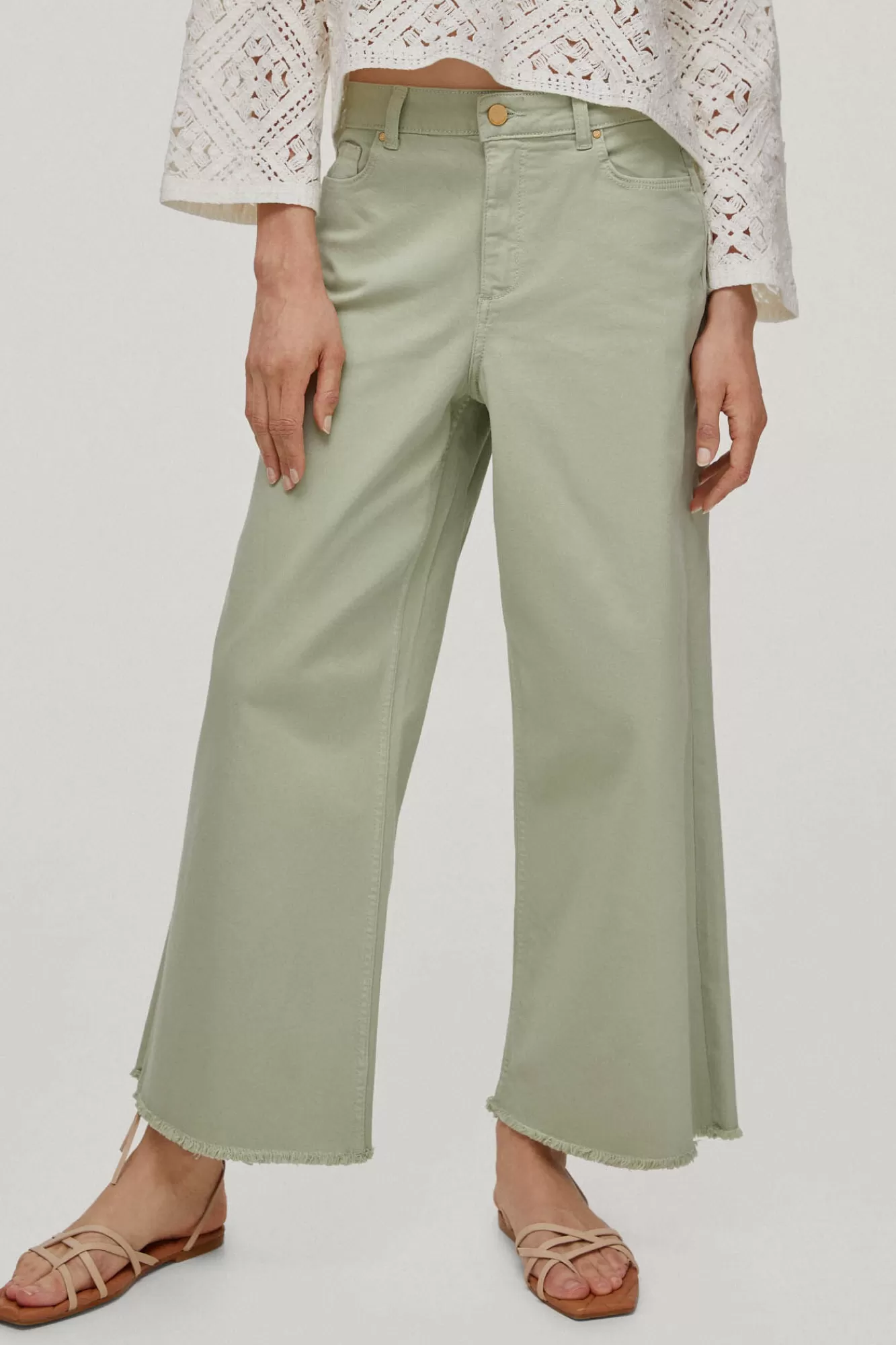 Online Pedro del Hierro Wide Leg Cropped 5-Pocket Jeans Green